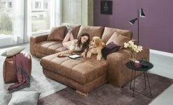 bobb Ecksofa Caro | Cognac (Hellbraun) Mikrofaser in Kunstlederoptik rechts Erweiterte Funktion