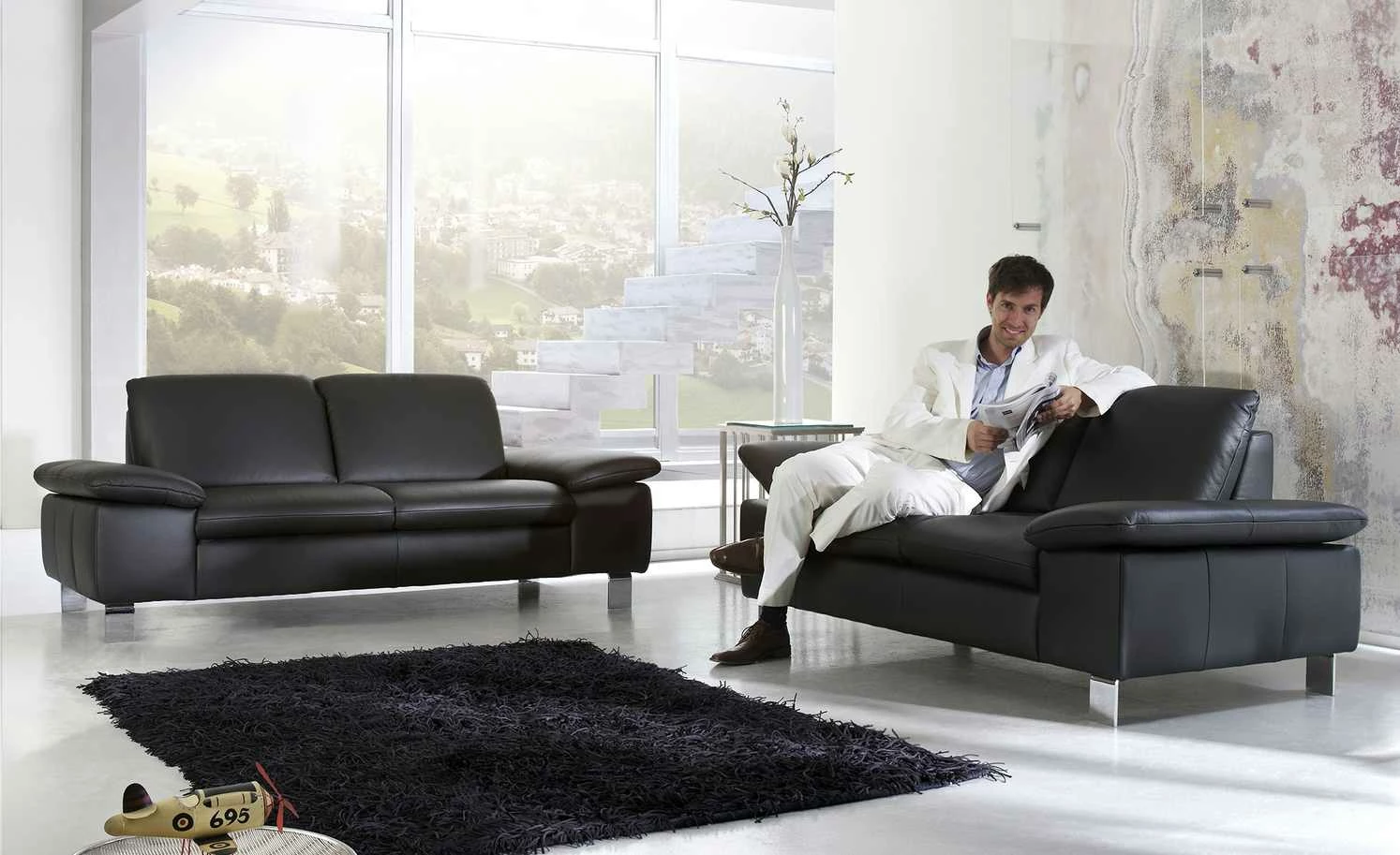 smart Sofa Finola | 3 Schwarz Leder 3 smart Sofa Finola | 3 Schwarz Leder – Bild 2