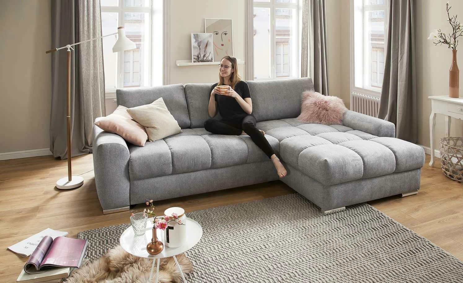 bobb Ecksofa Soumia | Melange (Grau) rechts Mikrofaser 10 bobb Ecksofa Soumia | Melange (Grau) rechts Mikrofaser – Bild 8