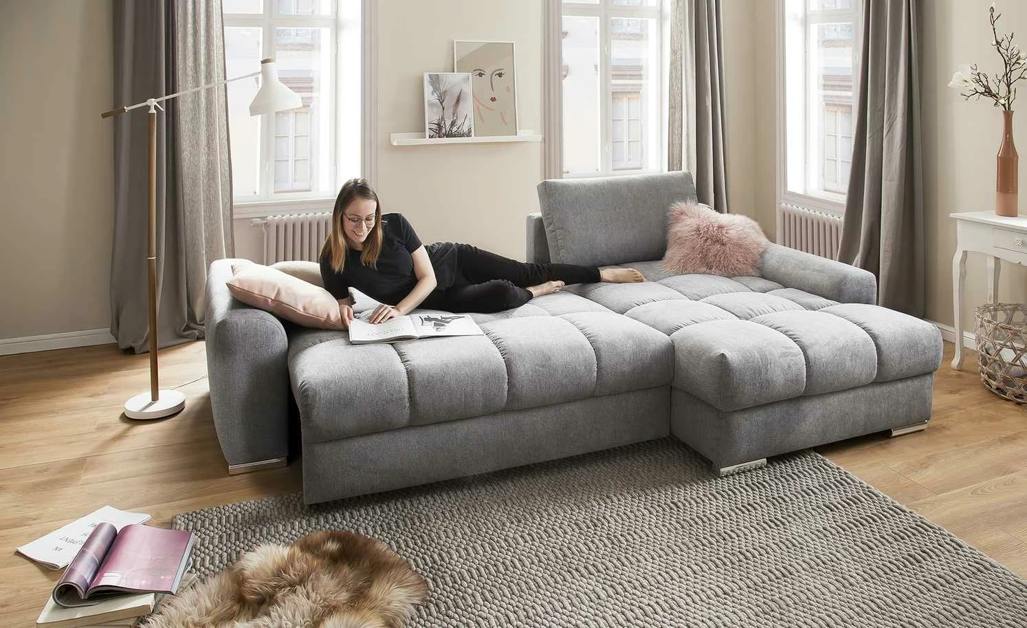 bobb Ecksofa Soumia | Melange (Grau) rechts Mikrofaser 9 bobb Ecksofa Soumia | Melange (Grau) rechts Mikrofaser – Bild 7