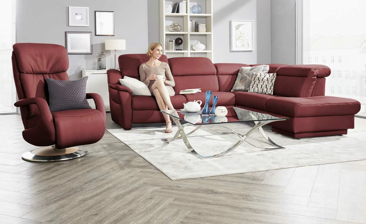 himolla Ecksofa Leder 9707 | Rot rechts Grundfunktion 3 himolla Ecksofa Leder 9707 | Rot rechts Grundfunktion