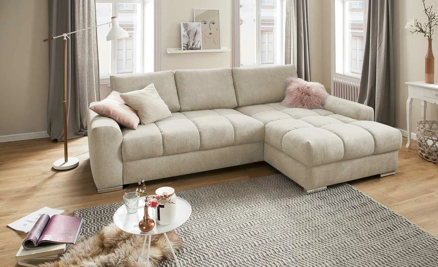 bobb Ecksofa Soumia | Beige rechts Mikrofaser 3 bobb Ecksofa Soumia | Beige rechts Mikrofaser